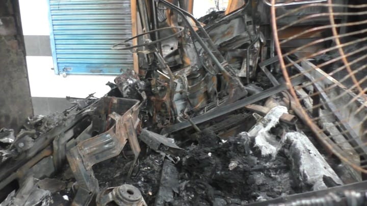 Fire after Collision in Two Trolleys Near Indri Bus Stand