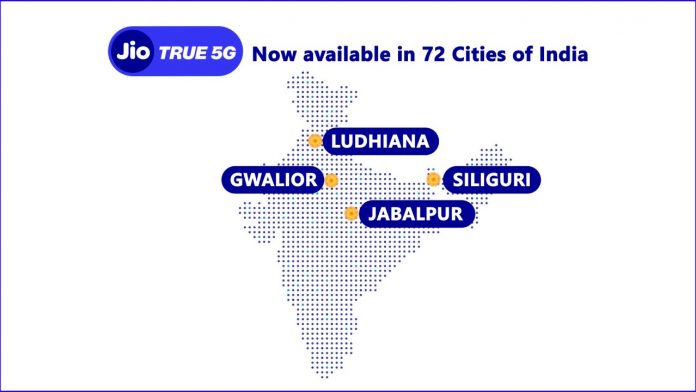 Jio's true 5G network reached 72 cities