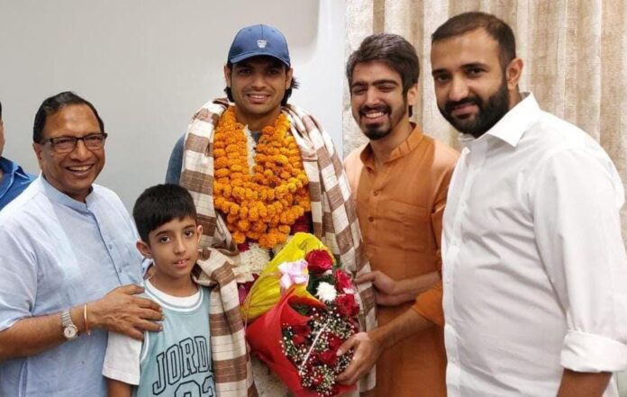 MLA Vij Welcomed Neeraj Chopra On His Arrival In Panipat