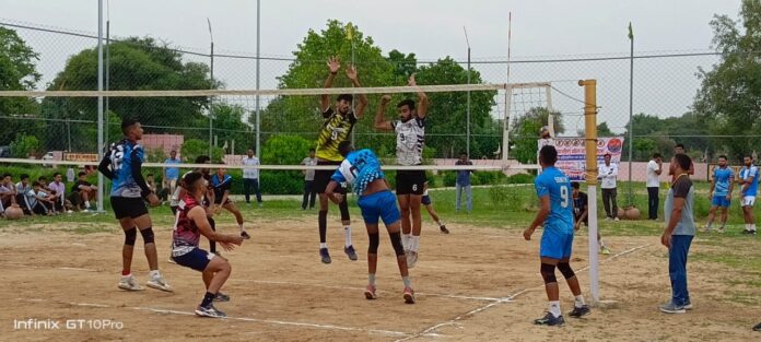 Friendly volleyball match between Jat Regiment and youth team of Chandwas Academy