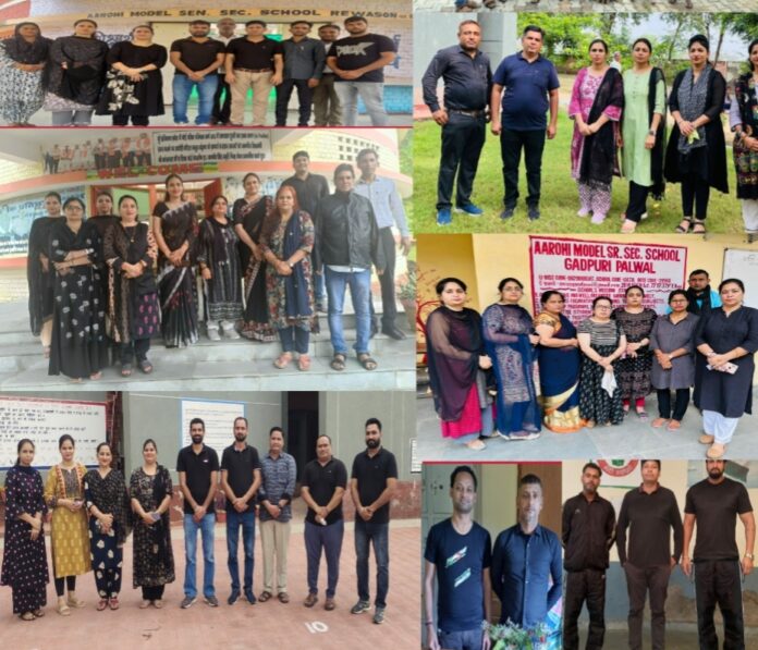 Employees of Aarohi Model Schools of Haryana agitating for regularization, registered their protest by wearing black clothes