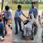 Students of Navyug School helped disabled and elderly voters.