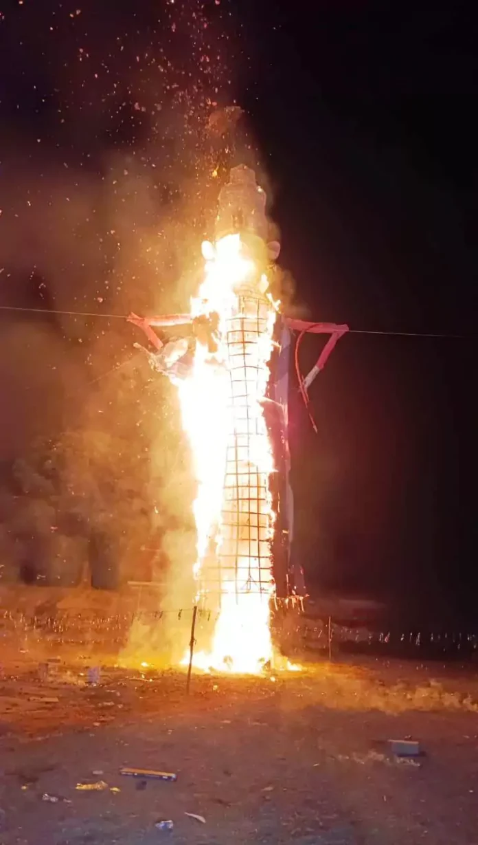 The effigy of Ravana, a symbol of victory of truth over untruth, burnt to ashes