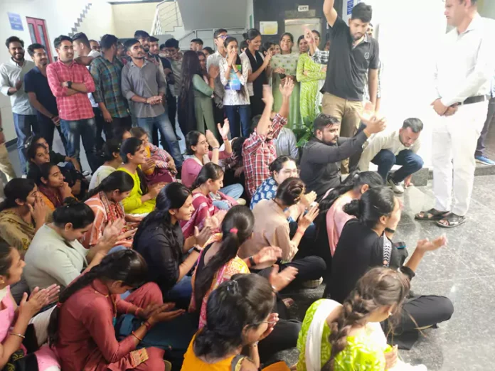 ABVP staged a sit-in in CBLU demanding solution to exam results and drinking water problem