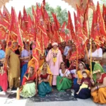 Devotees took out a flag procession at Mata Bhura Bhavani temple