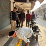 After the arson incident, a yellow strip was put up in Mirabai Bazaar