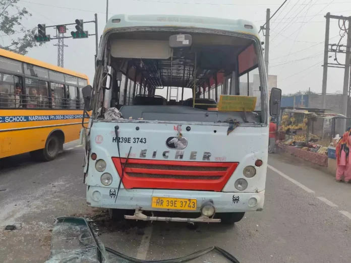 Transport committee bus collided with the rear of the truck