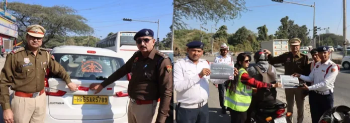 Traffic police launched reflective Gurugram campaign at Ghata village T-point.