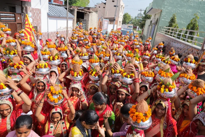 The atmosphere of the area became devotional due to Kalash and procession.